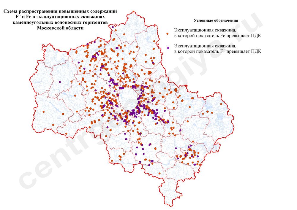 Повышеное содержание железа на карте Московской области